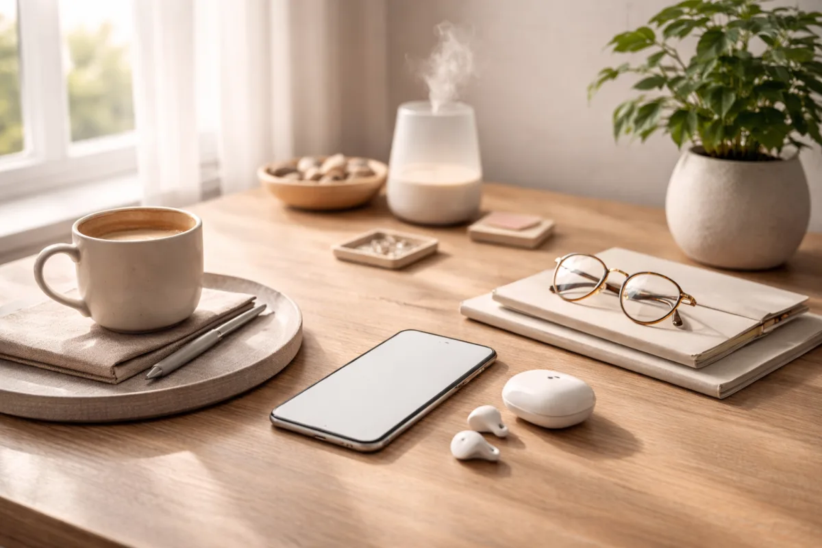 Moderne ruhige Alltagsszene als Sinnbild für einen klareren digitalen Alltag